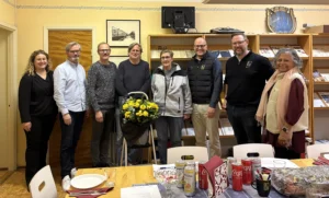 Delar av styrelsen och Bredablick representanter på Brf Lundagården i Malmö.